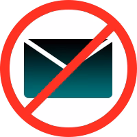 A black envelope icon is crossed out with a red circle and diagonal line, indicating no mail or no email allowed.