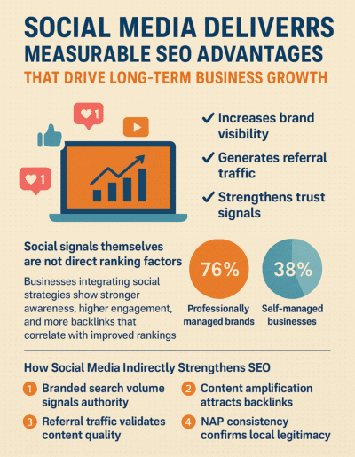 seo and social media work together infographic