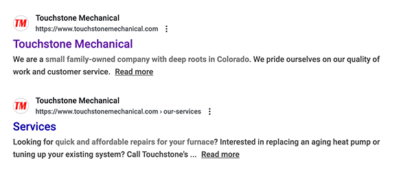 touchstone mechanical website screenshot